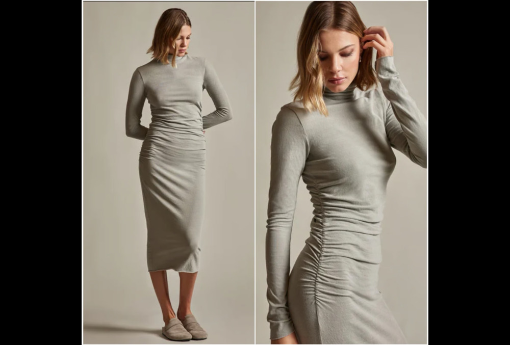 James Perse Recycled Brushed Jersey Ruched Turtleneck Dress in Gray Size 1 (S)
